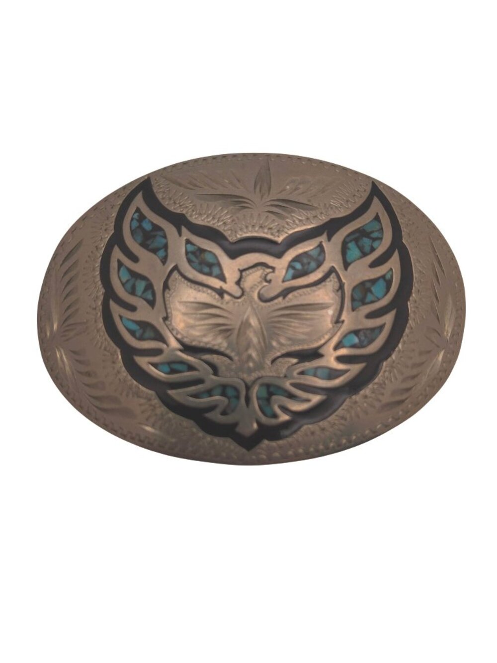Pontiac Firebird Logo Trans-Am 1970s Vintage Belt Buckle w Turquoise Inlays 3"
